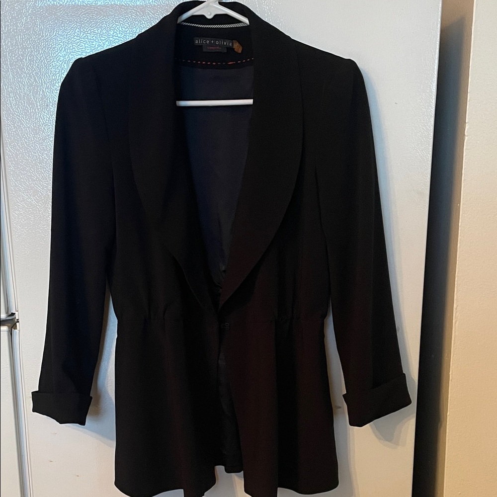 Alice + Olivia Employed XS Elegant Black Blazer Silk Lined Pockets Cinch‎ Waist